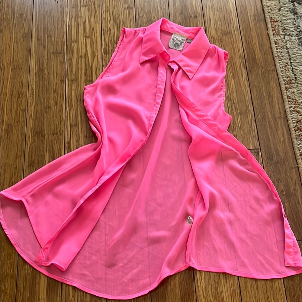Flamingo Pink Sleeveless Button-Down Women's Top